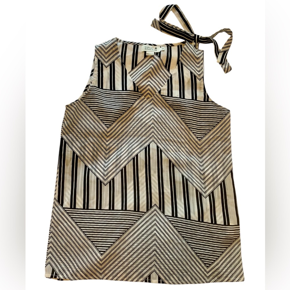 MOLLY BRACKEN designer European unique geometric striped Sleeveless Bow Accent